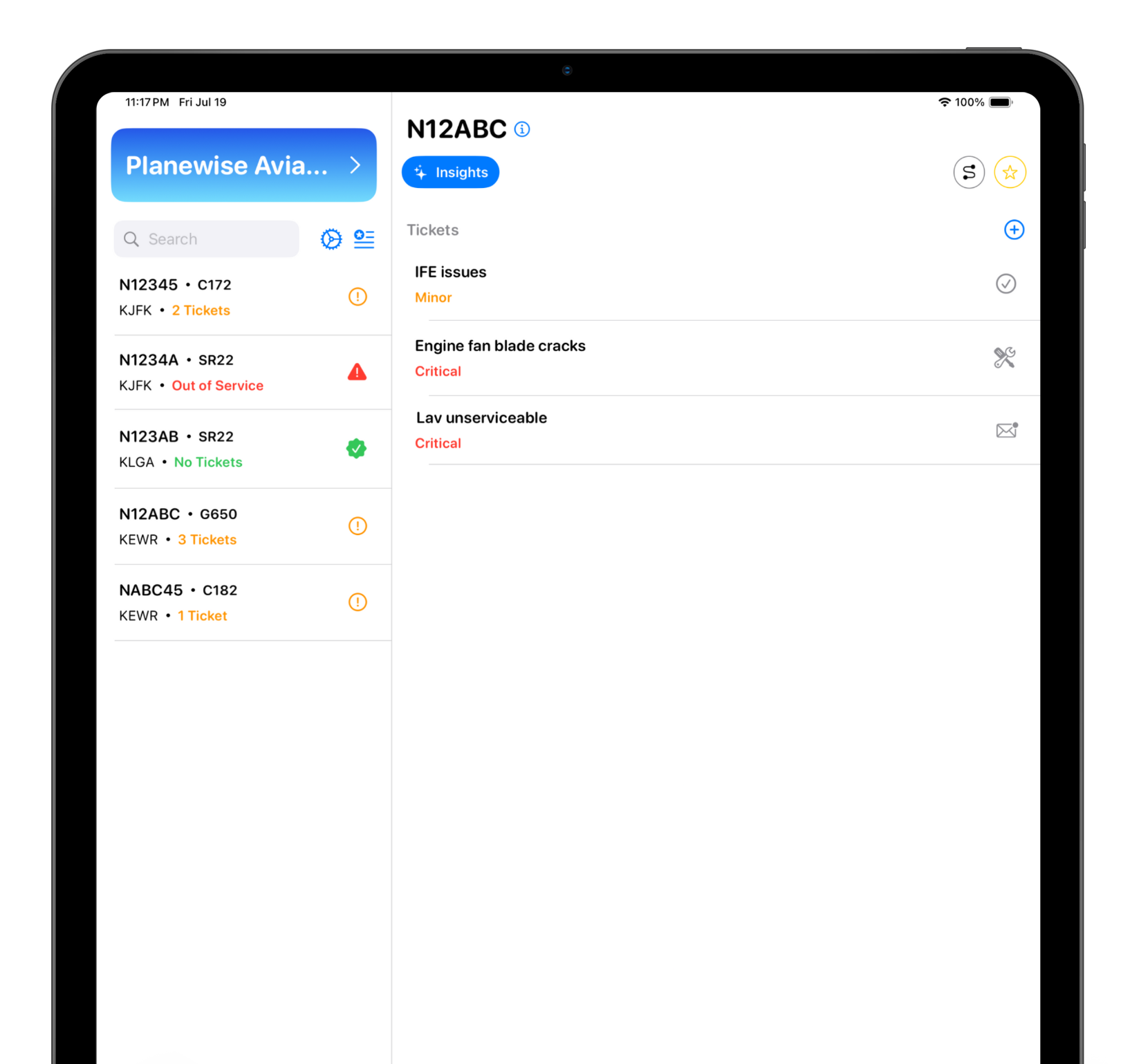 iPad showing the main dashboard